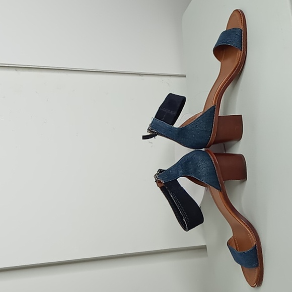 Frye - Denim and Blue Suede Stacked Heel Sandals - 10 - Picture 12 of 16